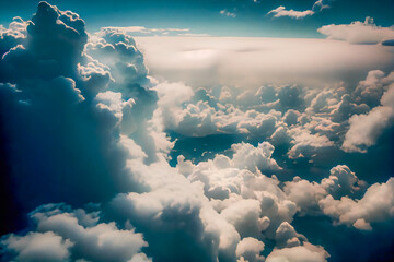 Canvas Print -  Clouds and sky from airplane window.  Generative AI.