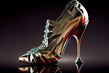 Wall Mural - Crystal Glass Slipper.  Women's shoe with heel.  Image created with Generative AI technology.