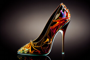 Wall Mural - Crystal Glass Slipper.  Women's shoe with heel.  Image created with Generative AI technology.