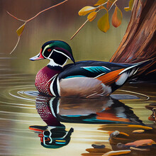Wood Duck Oil Painting Generative Ai