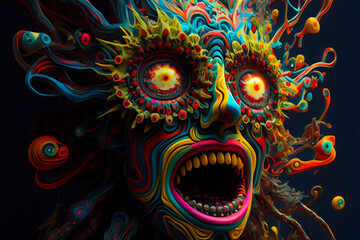 Wall Mural - horror poster. mystical head. psychedelic monster. generative ai.