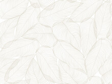 Seamless Floral Abstract Background With  Leaves Drawn By Thin Lines. White  Background With Grey Leaves, Monochrome.Vector Floral  Pattern