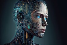 A Human-like AI Robot With Blue Eyes, Generative Ai