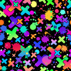 Wall Mural - bright seamless pattern with colorful crosses and paint splashes