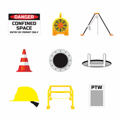 Wall Mural - Set of colorful confined space work icon and symbol for industrial, construction and manufacture work safety.