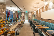 Restaurant Interior With Food Buffet Table
