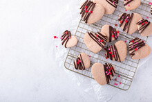 Heart Shaped Strawberry Cut Out Cookies With Dark Chocolate