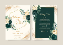 Wedding Invitation Template Set With Emerald Green Floral And Leaves Decoration