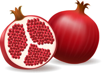 Wall Mural - Realistic pomegranate whole and half