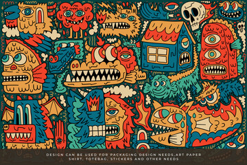  abstract doodle monster vector illustration design
