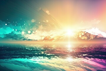 Wall Mural - Summertime seascape abstract art with pretty lights Generative AI