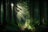 Fototapeta Pokój dzieciecy - Beautiful bright sunlight throug the Forrest