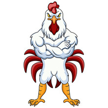 Strong Rooster Cartoon Mascot Character