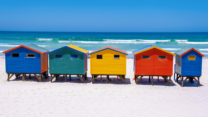 Wall Mural - colorful beach house at Muizenberg beach Cape Town, beach huts, Muizenberg, Cape Town, False Bay, South Africa.