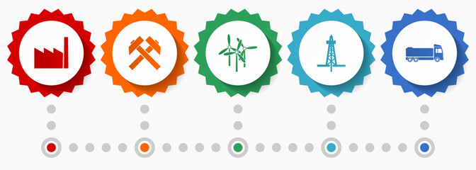 Fototapete - Industry and technology vector icons, power and energy flat design web badges collection, business infographic template