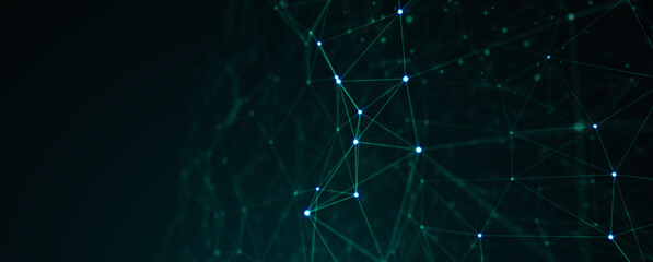 Poster - Abstract futuristic - technology with polygonal shapes on dark blue background. Design digital technology concept. 3d illustration.