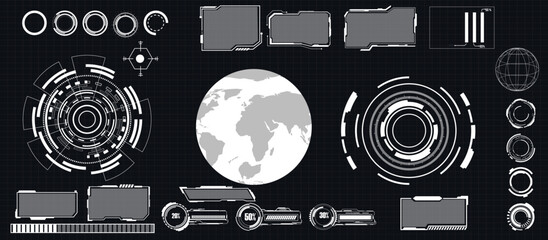 Wall Mural - digital interface hud elements set pack. user interface, frame screens. callouts titles, fui circle 