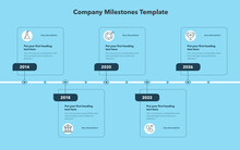 Company Milestones Template With Five Steps - Blue Version. Slide For Business Presentation.