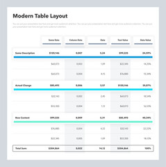 Fototapete - Modern table layout template with a total sum row. Simple flat template for data visualization.
