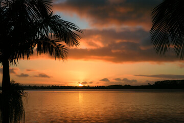 Canvas Print - deep moody sunrise over bay