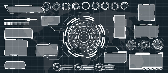 Wall Mural - digital interface hud elements set pack. user interface, frame screens. callouts titles, fui circle 