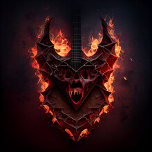 Red Guitar With An Evil Face. The Devil's Guitar.