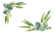 Leinwandbild Motiv Watercolor wreath with green eucalyptus leaves and branches. Perfect for wedding invitation, postcard, scrapbooking, Mother day card decoration, packaging, greeting cards, textiles.