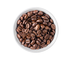 Wall Mural - coffee beans in white bowl isolated on  transparent png