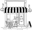 © MMmemo - Cafe Front shop with table and seat Restaurant Business in city Hand drawn line art illustration