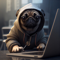 Pug on the job as programmer