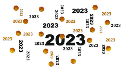 Wall Mural - Top View of Several Basketball 2023 Designs with Some Balls on White