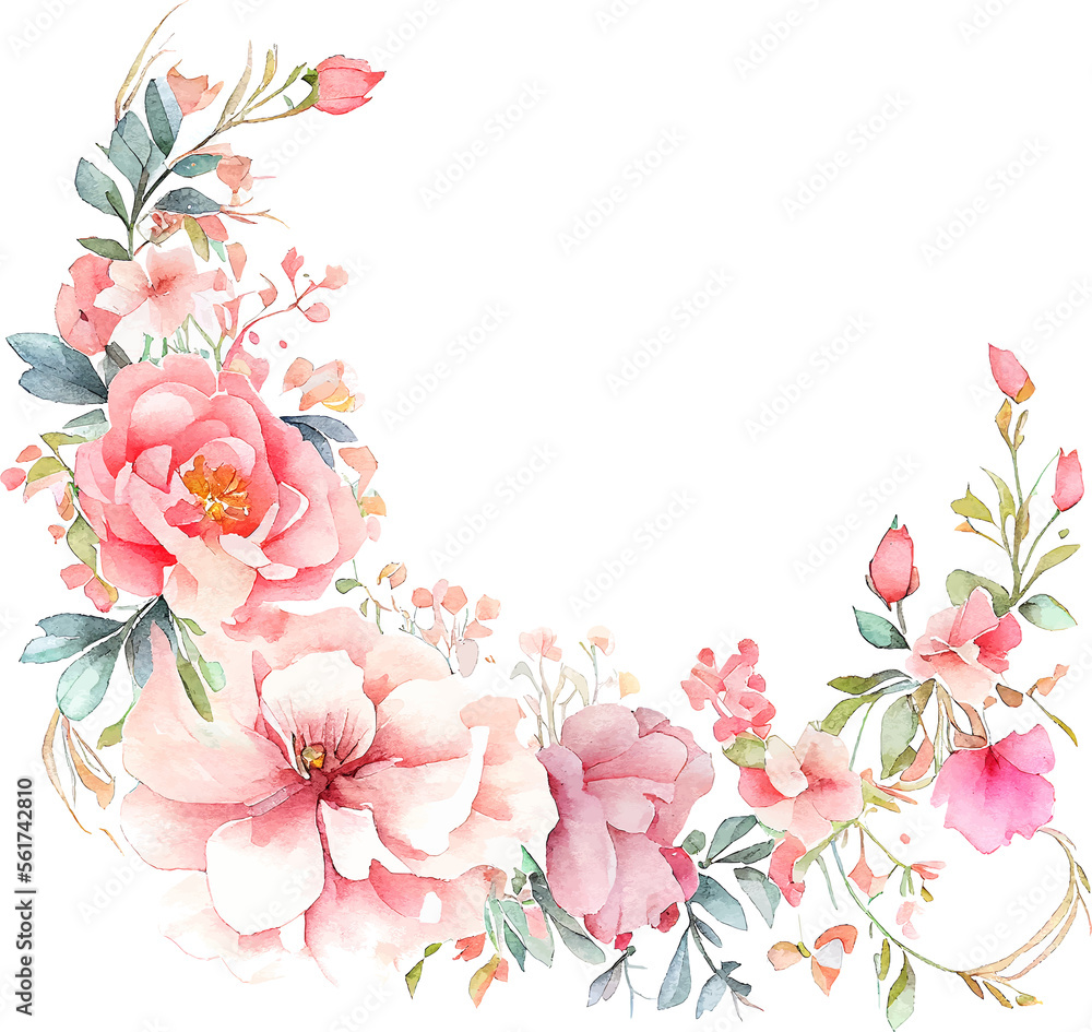 Cute watercolor frame with spring flowers Stock Illustration | Adobe Stock
