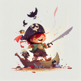Cartoon. Cute pirate. generative ai