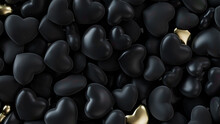 Multicolored Heart Background. Valentine Wallpaper With Black And Gold Love Hearts. 3D Render 