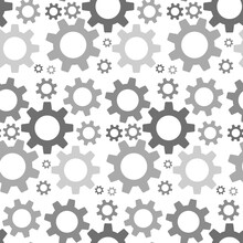 Gears, Seamless Pattern, Vector. Gray Gears On A White Background.