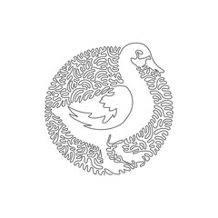 Wall Mural - Continuous one curve line drawing of funny duck. Abstract art in circle. Single line editable stroke vector illustration of friendly pets animal for logo, wall decor and poster print decoration