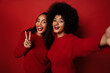 © Drobot Dean - Two young african american women smiling and taking selfie photo