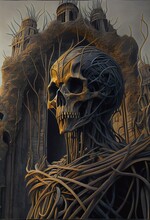 Dark Skeleton Stature Post Apocalyptic World, Death Decay Rot Horror Scary Halloween, Generative Ai