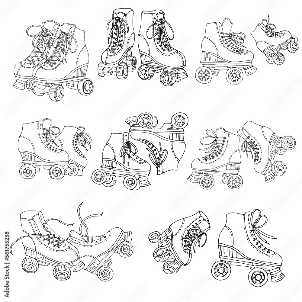 Roller Rink Design Pattern Pinterest Roller rink theme hand drawn outline illustrations of vintage rollers ...