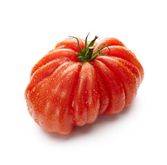 Canvas Print - Fresh ripe tomato closeup isolated on white background