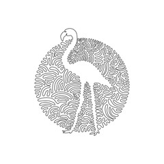 Wall Mural - Single one curly line drawing of flamingo with long legs and necks. Continuous line draw graphic design vector illustration of beautiful flamingo for icon, symbol, company logo, boho poster