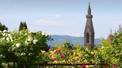 Wall Mural - Bell tower of the Basilica of Santa Croce in Florence seen from the Rose Garden near Michelangelo square. Italy