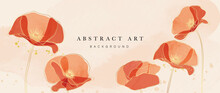 Abstract Art Background Vector. Luxury Watercolor Flowers With Gold Line Art And Ink Splatter Texture Background. Art Design Illustration For Wallpaper, Poster, Banner Card, Print, Web And Packaging. 