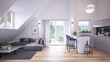 modern attic Scandinavian style apartment interior
