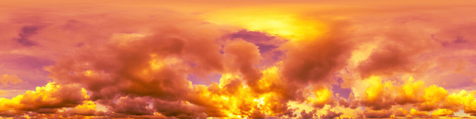 Wall Mural - dramatic sunset sky panorama with cumulus clouds. seamless hdr 360 pano in spherical equirectangular