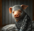 Junges Schwein mit Schlafanzug, ai generated