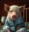 Junges Schwein mit Schlafanzug, ai generated