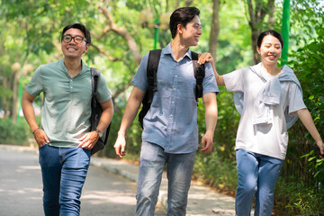 Wall Mural - Photo of group Asian student outside