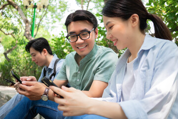 Canvas Print - Photo of group Asian student outside