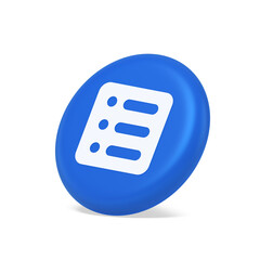 To do list agenda important message button planner business organizer time management 3d side view icon